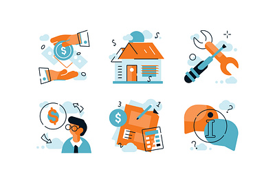 Financial and mortage broker icons set application broker business design documents editable finance flat hand house icon icons illustration logo mortage speech bubble tools ui ux vector