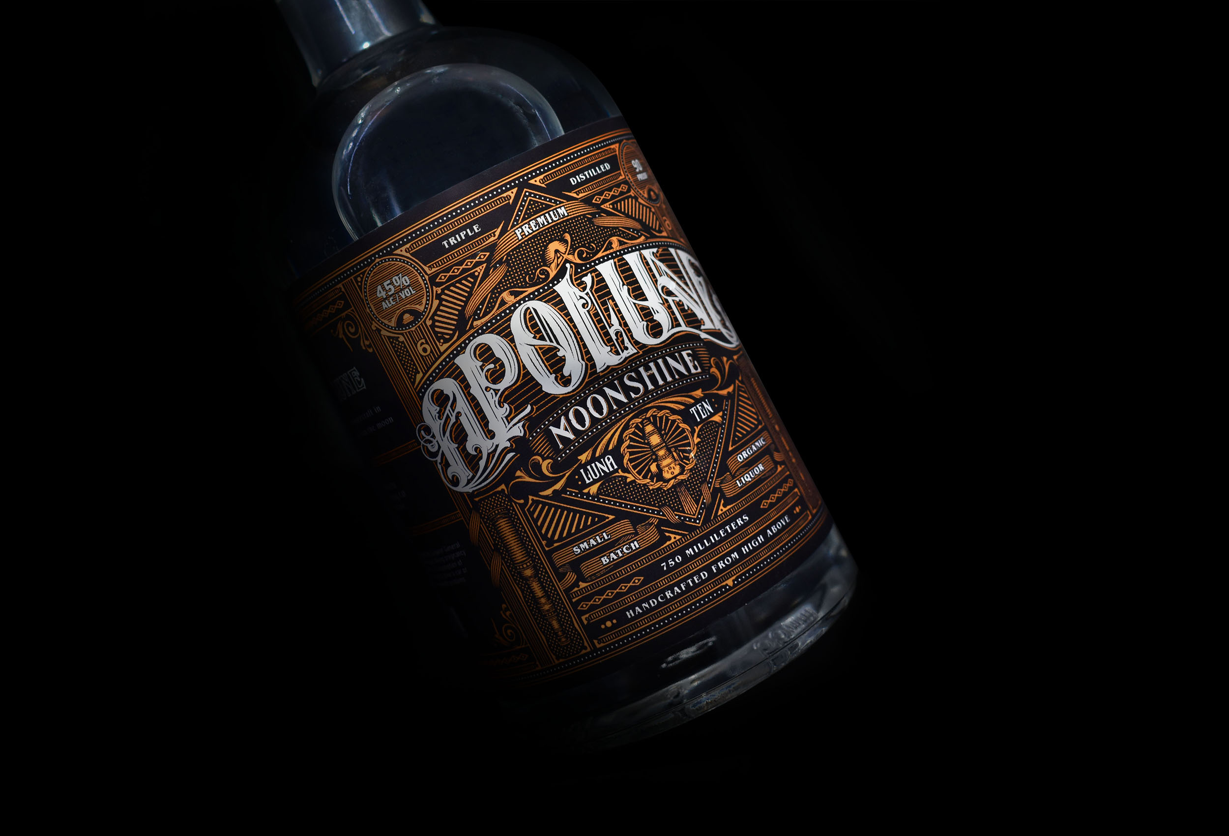 Apolune Moonshine alcohol alcohol branding alcohol label alcohol label for sale branding branding for license branding for sale design for ale for license hand lettering illustration label for sale license logo spirits branding typography victorian branding victorian lettering victorian type