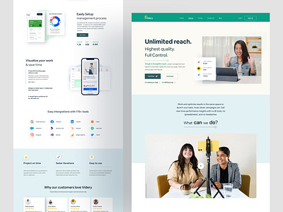 Videry Project Management Website 2021 branding design dribbble homepage homepage design homepagedesign illustration landing page landingpage testimonial testimonials turjadesign web web design webdesign website website design