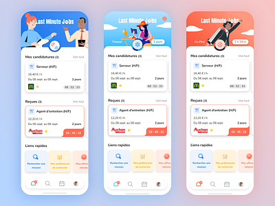 Last Minute Jobs candidates cards design home illustration iphonex job application tabbar ux