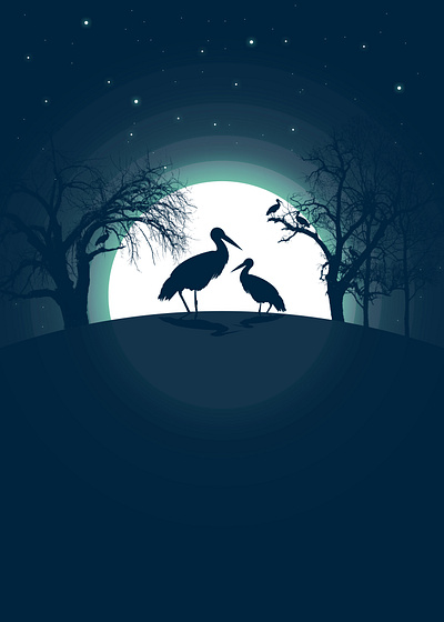 moonlight of pelicans background branding color colorful design illustration order portrait services vector