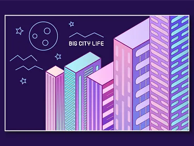 Big City big city buildings city city illustration cityscape design flat gradient heaven houses illustration megapolis moon night outline sky stars street stroke vector