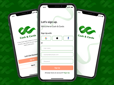 Cash&Cards -Sign Up Screen- branding branding design financeapp icon design logo logodesign logos logotype money app onboarding sign in sign up ui signup signup form signupform sketch ui uichallenge uidesign uiux