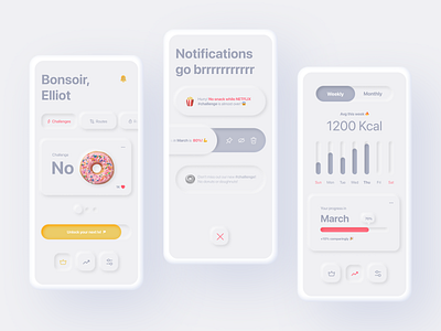 Calories Tracking App calories clean figma home screen minimal mobile mobile app neumorphic neumorphism notifications tracking app ui