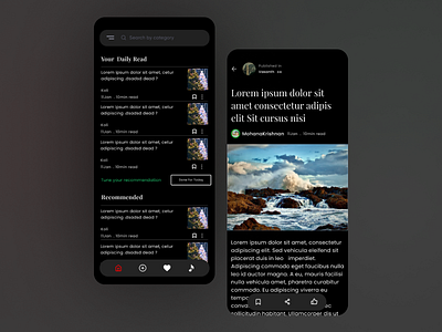 Article based App app article dark ui design icon minimal news app typogaphy ui ux