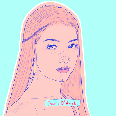 Charli D'Amelio Portrait design flat illustration minimal vector