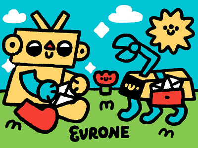 Evrone post boston cartoon cute design dog doodle dynamyx evrone fun illustration japanese kawaii logo post robot sun ui