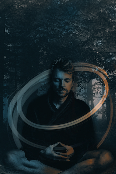 Meditation composite forest light photoshop