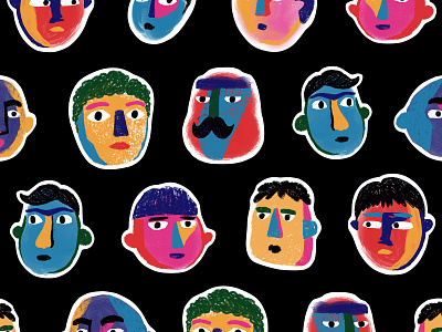 handsome bois art boys design faces guys heads illustration pattern procreate seamless