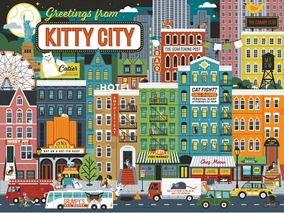 Greetings from Kitty City animal cats city illustration whimsical