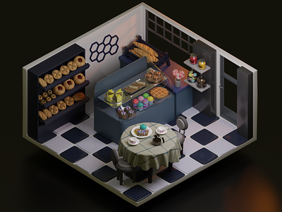 3D Design: Confectionery at Night ✨ 3d 3d design cartoon design design illustration interior design nft collection night pastry shop shop design
