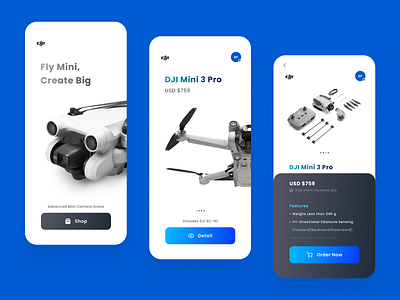 DJI Store app blue branding dji drone e commerce ui uiux