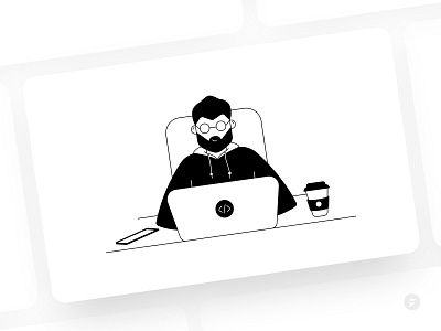 The Coder backend boy character coder coders computer develop developer frontend hoodies illustration laptop programmer server typing wordpress work working working from home working process