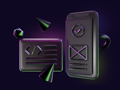 3D icon: UX prototyping 3d mockup 3d prototyping 3d visual arnold autodesk arnold render c4d cinema 4d coding dark theme development dribbble maxon mobile device mockup neon glow ptototyping ux uxui wireframe wireframing