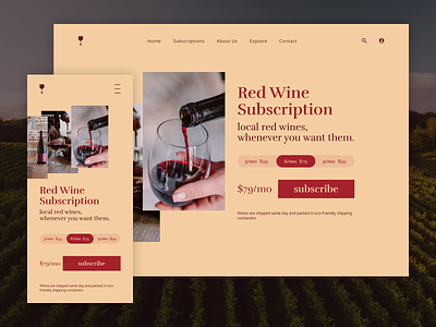 Wine Subscription Product Page UI branding design desktop ecommerce figma local logo mobile online price pricing product red shop subscription ui ux vineyard wine