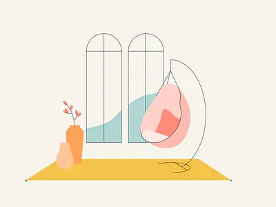 Calm building chair decor home house illustration windows