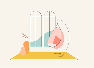 Calm building chair decor home house illustration windows