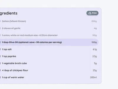 Ingredients UI Strikethrough checkbox checklist css html ingredients ingredients ui javascript strikethrough web