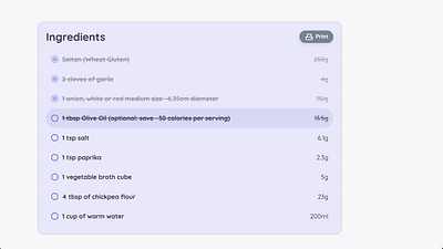 Ingredients UI Strikethrough checkbox checklist css html ingredients ingredients ui javascript strikethrough web