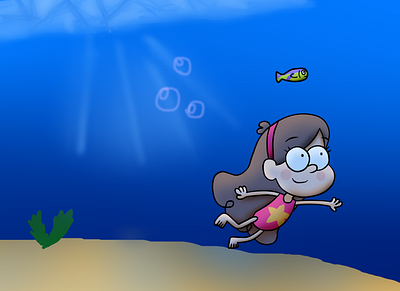 mabel underwater digital art fan art fanart gravity falls illustration mabel pines sea swim swimming underwater