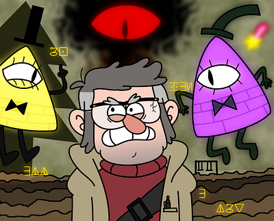 lies bill cipher cartoon digital art fan art fanart gravity falls great uncle ford illustration nightmare stanford pines