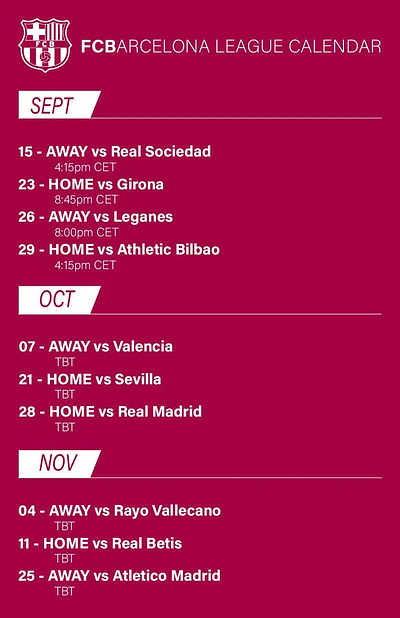 Graphical Schedule of Events - FC Barcelona barcelona schedule
