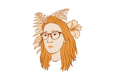 Self-Portrait digital drawing fern flowers hibiscus illustration orange portrait self portrait tropical