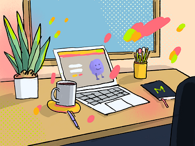 Working from home coffee drawing illustration laptop sketch working from home