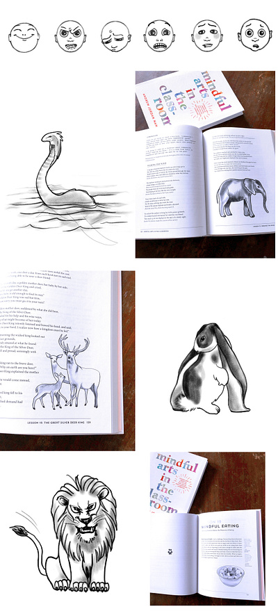 Interior illustrations, Mindful Arts in the Classroom black and white illustration book interior childrens book interior illustration interior illustration line drawing pencil