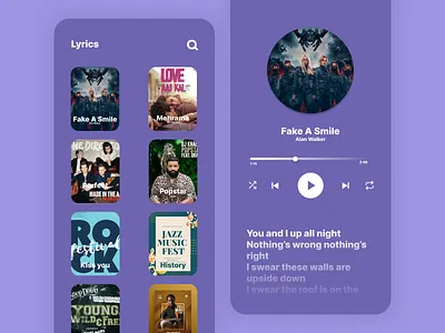This is a Online Music Player and a Lyrics Application figma illustrator photoshop