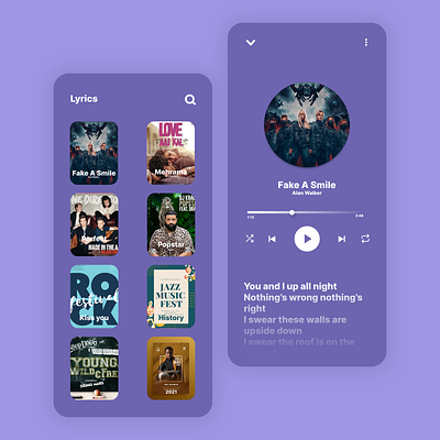 This is a Online Music Player and a Lyrics Application figma illustrator photoshop