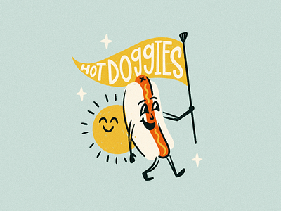 hot doggies ! banner hot hot dog illustration lettering procreate retro summer sunny type vintage