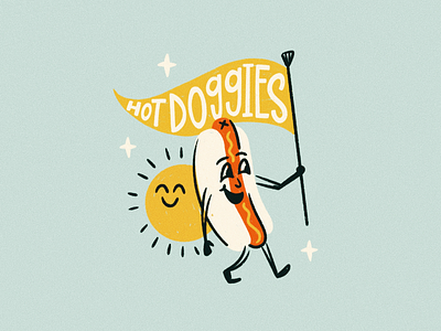 hot doggies ! banner hot hot dog illustration lettering procreate retro summer sunny type vintage