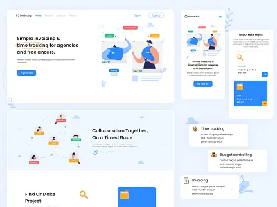 Time Tracking Landing Page freelance freelancer mobile responsive timer tracking vector web webdesign