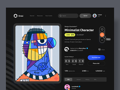 NFT Auction Page - Dark🔥 crypto design landing nft trend ui uidesign uiux web webdesign