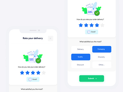 SnappMarket Star Rating Feature app comment feature feature design feedback grocery illustration order product product design rate rating rating feature score ui ux