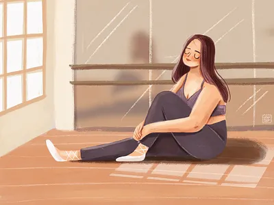 Girl Welcoming Spring ballet branding character character design dancer design digital art enjoying flat girl girl character grain illustration purple smiling spring sun woman