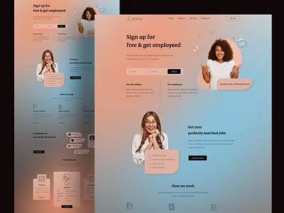 Landing page exploration on Job Web application ''Zibika'' hire hireme job landing landing page design landingpage like like button ui ui ux ui design uidesign uiux ux ux ui ux design uxdesign uxui webapplication webdesign