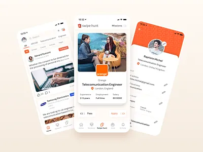 Granted - Mobile App bootnow cards job job application job board job listing mobile app mobile application mobile apps mobile ui orange product design swipe tinder ui ux uidesign