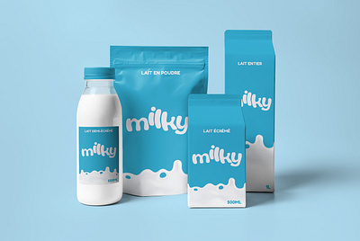 Packagings des produits Milky bichromie blue brand identity branding commerce design graphic design milk packaging packaging design