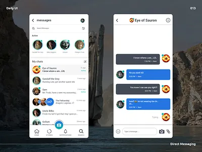 Daily UI 013 | Direct Messaging app dailyui design design app designer direct messaging graphic design hobbit lord of the rings lotr message app middle earth mobile ui ui ui design ui ux web web design