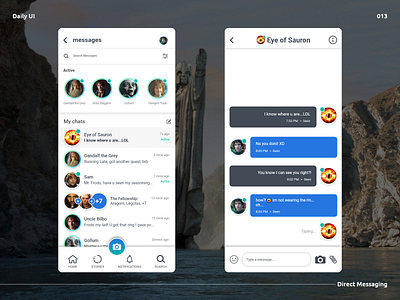 Daily UI 013 | Direct Messaging app dailyui design design app designer direct messaging graphic design hobbit lord of the rings lotr message app middle earth mobile ui ui ui design ui ux web web design