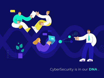 Illustration | Apius blue bold character character design cybersecurity dna flat illustration geometric illustration mates office people technology work