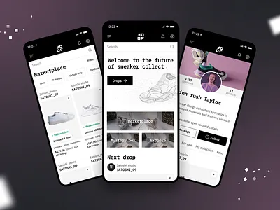 Futures marketplace - Mobile app app design blackandwhite bootnow clean design crypto digitalart marketplace marketplace app mobile app design mobile design sneakers startup ui ui design ui designs