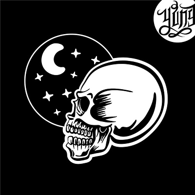 skull artwork 7 blackandwhite horror illustration logo logodesign night skull stars