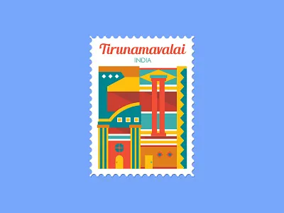 Tirunamavalai, India 2d architecture bauhaus composition design dribbble flat geometric icon illustration india logo mail poster stamp travel typography vacation vector warmup