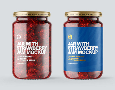 Clear Glass Jar with Strawberry Jam Mockup 3d design logo mockup mockup design mockupdesign pack package smartobject visualization