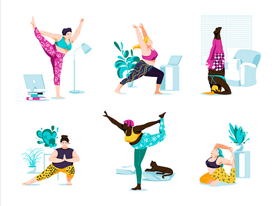 bodypositive yoga bodypositive character colorful illustration lifestyle pretty races sport vector wellness yoga