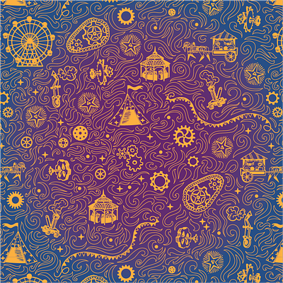 Pattern for board game box art branding childish circus design gravure illustration steampunk vector