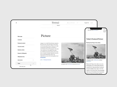Wikipedia Redesign | Homepage adobe xd grid layout interaction design minimal responsive design school project typography ui user experience webdesign wikipedia